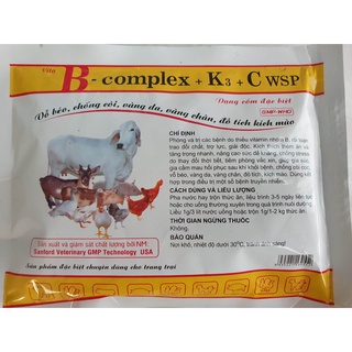 B Complex + K3 + C wsp vỗ béo, chống còi, vàng da, vàng chân, đỏ tích kích mào gói 100g