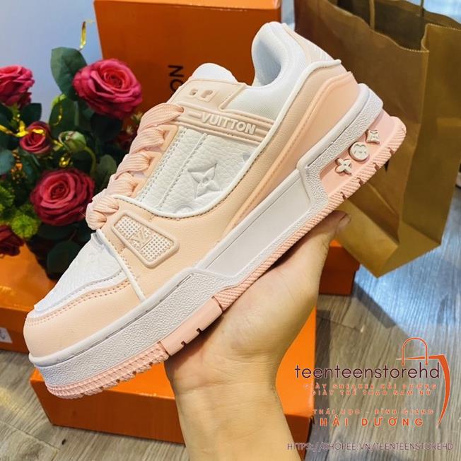Giày thể thao nữ louis vuitton hồng nhạt , Giày LV Trainer Sneaker hồng. Giày LV hồng size 36-39