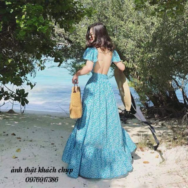( SẴN HÀNG LOẠI 1) ĐẦM MAXI VÁY MAXI HOA XANH HỞ LƯNG SEXY QUẢNG CHÂU | BigBuy360 - bigbuy360.vn