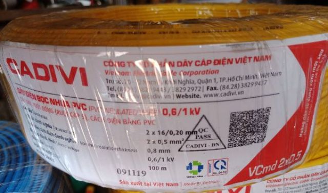 Dây điện đôi 2x16 (VCmd2x0.5) Cadivi 100met