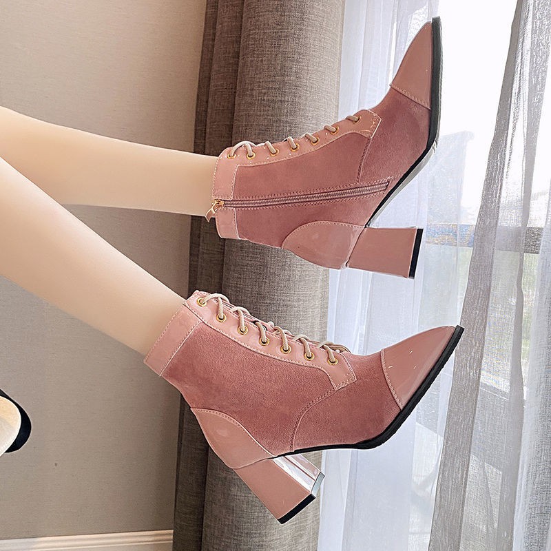 Giày bốt martin gót cao phối dây cột phong cách Anh Quốc thu đông 2020 | BigBuy360 - bigbuy360.vn