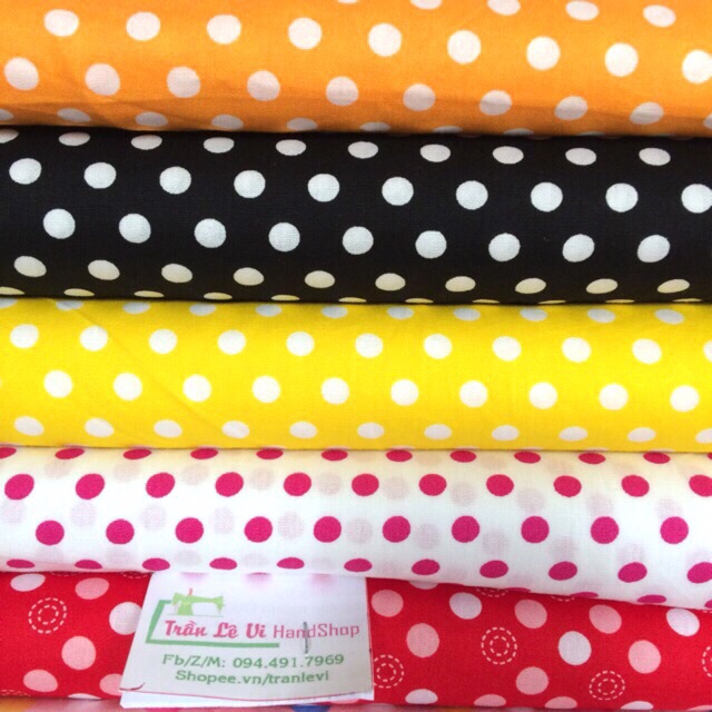 #V46🌈 VẢI TWILL HOẠ TIẾT CHẤM BI  MAY ĐỒ CHO DOLL, OBITSU, DIY, HANDMADE, QUILTING, SCRUNCHIES..