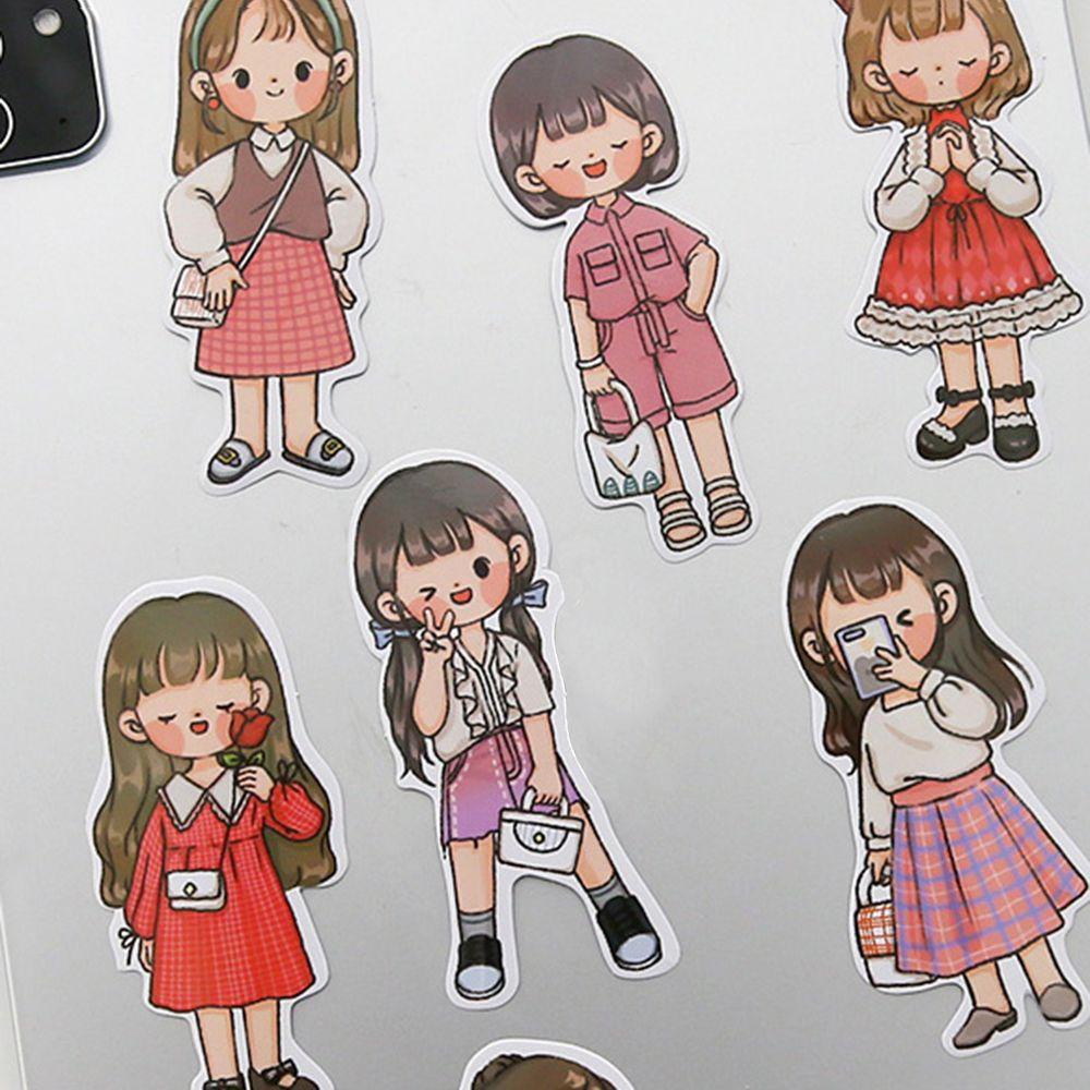 PEWANY Cute DIY Scrapbooking Stationery Album Stationery Sticky Wears Boy&amp;Girl Sticker Waterproof Diary Decor Cartoon Decals Label Diary Kawail Four Seasons Wearing Decorative Stickers