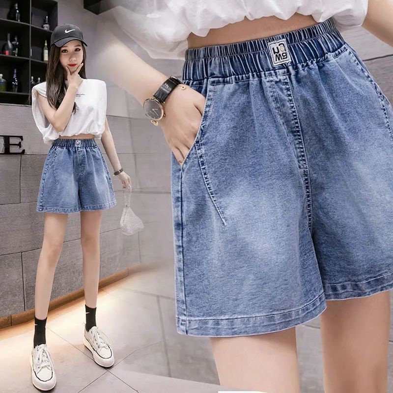 Quần Short denim Mỏng Dáng Chữ A Ống Rộng Lưng Cao Co Giãn Phong Cách Hàn Quốc Dành Cho Nữ 2022