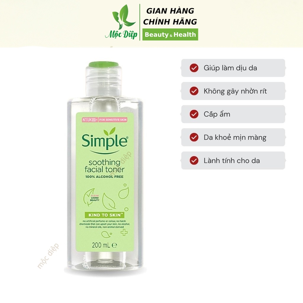 Toner Simple 200ml - Nước hoa hồng Simple Moothing Facial cân bằng độ ẩm cho da - Mộc Diệp