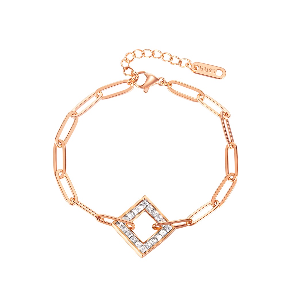 Vòng Tay Thép Titan Đính Kim Cương Hình Vuông Đơn Giản Cá Tính