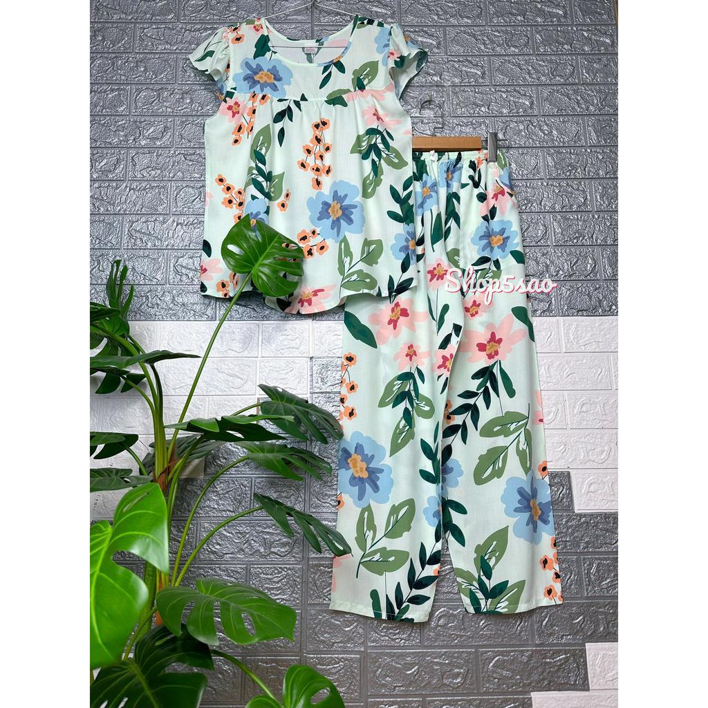 Đồ bộ trung niên, Bộ tole lanh mặc nhà SHOP5SAO quần dài áo cánh tiên có Bigsize (50-80kg)_Link 2
