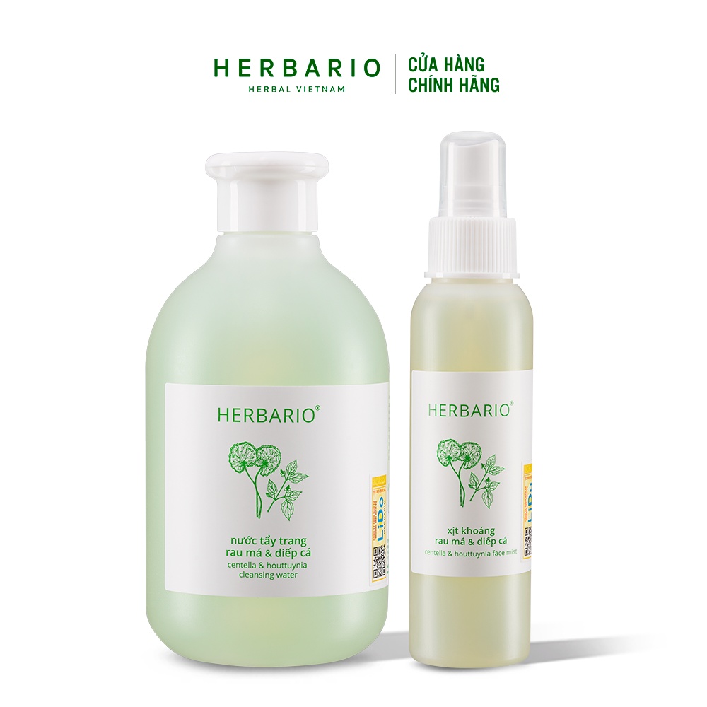 Combo nước tẩy trang rau má và diếp cá herbario 300ml + xịt khoáng rau má và diếp cá herbario 100ml