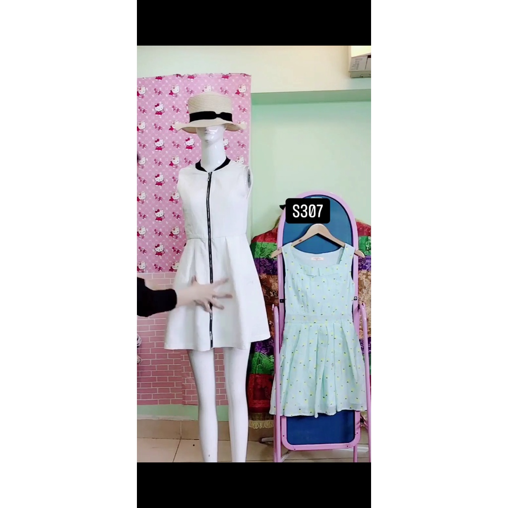 Đầm xoè trắng phối dây kéo size S-M. S307