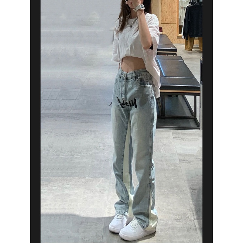 Thời Trang Quần jeans Ống Loe Thêu Hoa Phong Cách retro