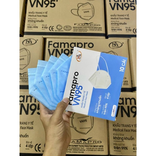 Thùng khẩu trang VN95 N95 Famapro 500 cái 50 hộp khẩu trang 4 lớp chính hãng