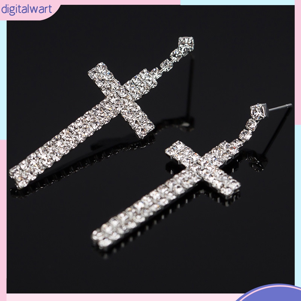 Khuyên Tai Chữ Thập Đính Đá Thời Trang Cho Nữ