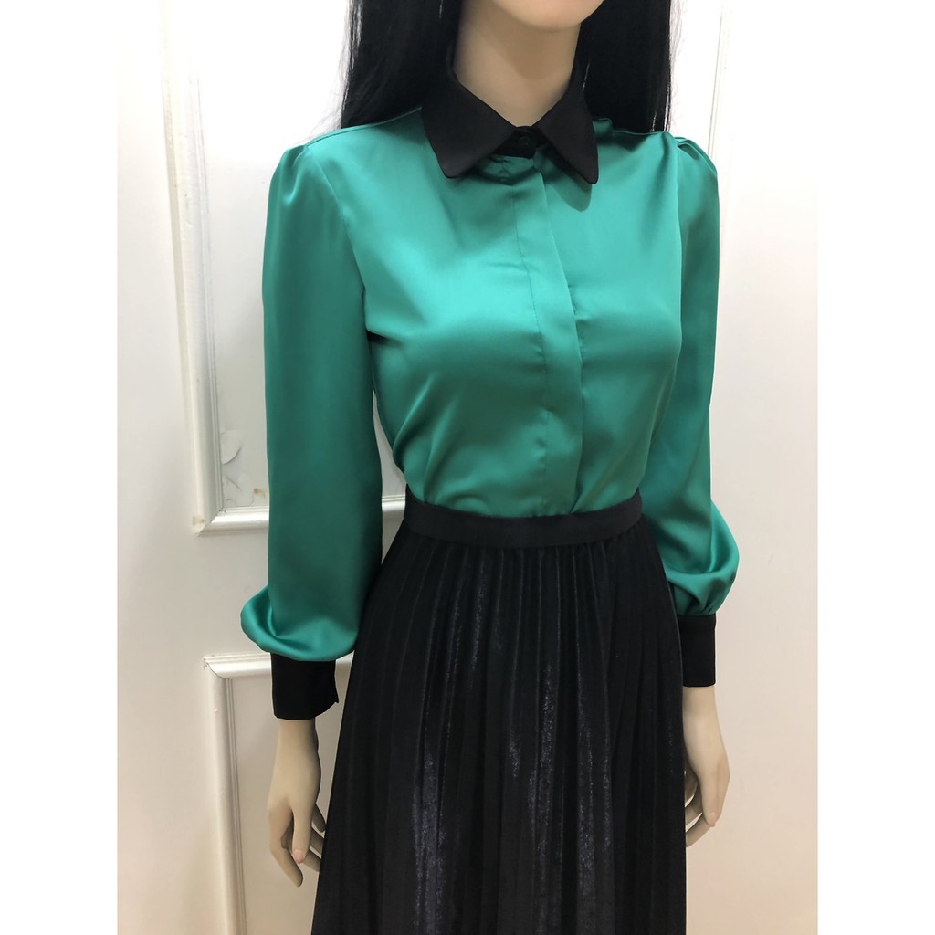 Áo Tay Dài Nữ 💖vải đẹp💖 Áo Lụa xanh thắt nơ | BigBuy360 - bigbuy360.vn