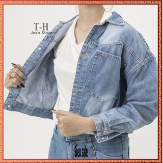 Áo khoác jean nữ phối chữ happy jnes, áo khoác jean nữ nút sau sành điệu cao cấp AKG14 verybeauty_shop01