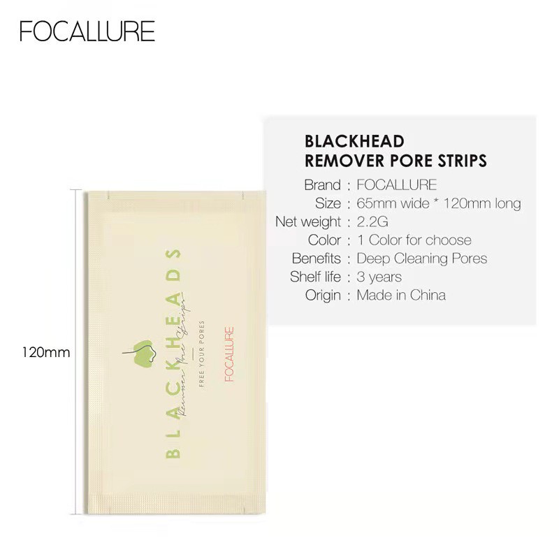 Miếng dán lột mụn FOCALLURE làm sạch sâu hỗ trợ giảm mụn đầu đen cho vùng mũi 2.2g  miếng