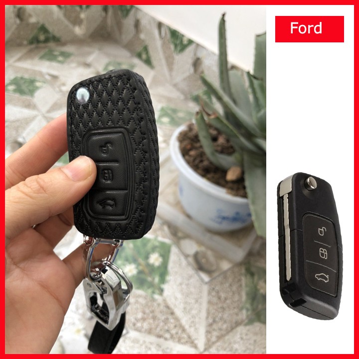 Bao da chìa khóa ô tô  Ford Fiesta màu đen hàng cao cấp loại đẹp M7