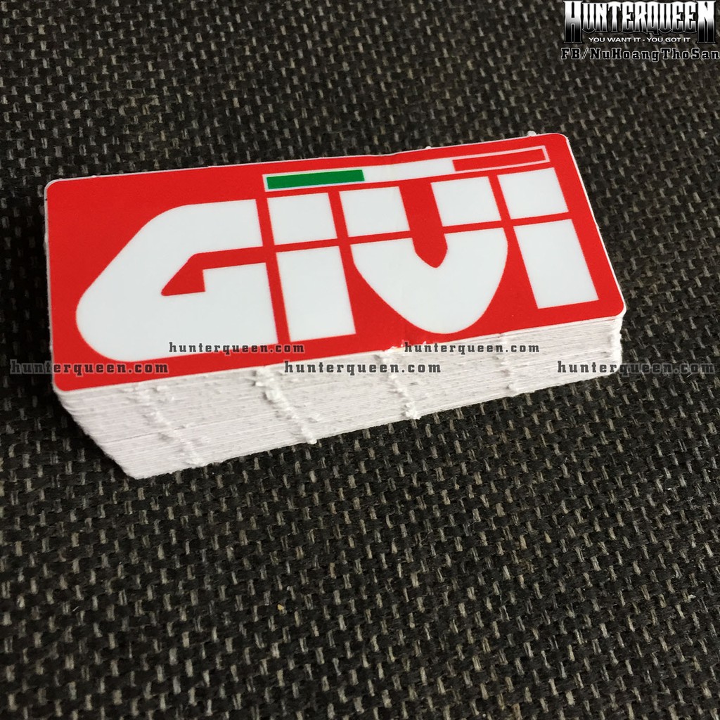 GIVI[7.5x3.2cm] decal cao cấp chống nước, sắc nét, bền màu, dính chặt. Hình dán logo trang trí mọi nơi, in theo yêu cầu