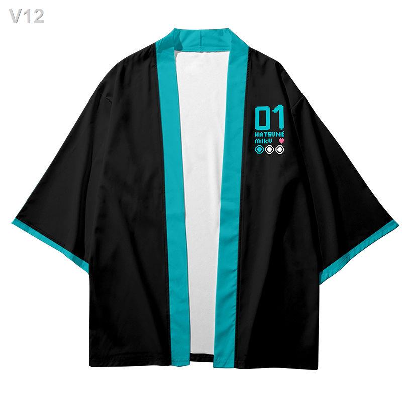 ✆✢♞Hatsune Miku Quần áo phông rời Xu hướng khoác Kimono Haori hai chiều