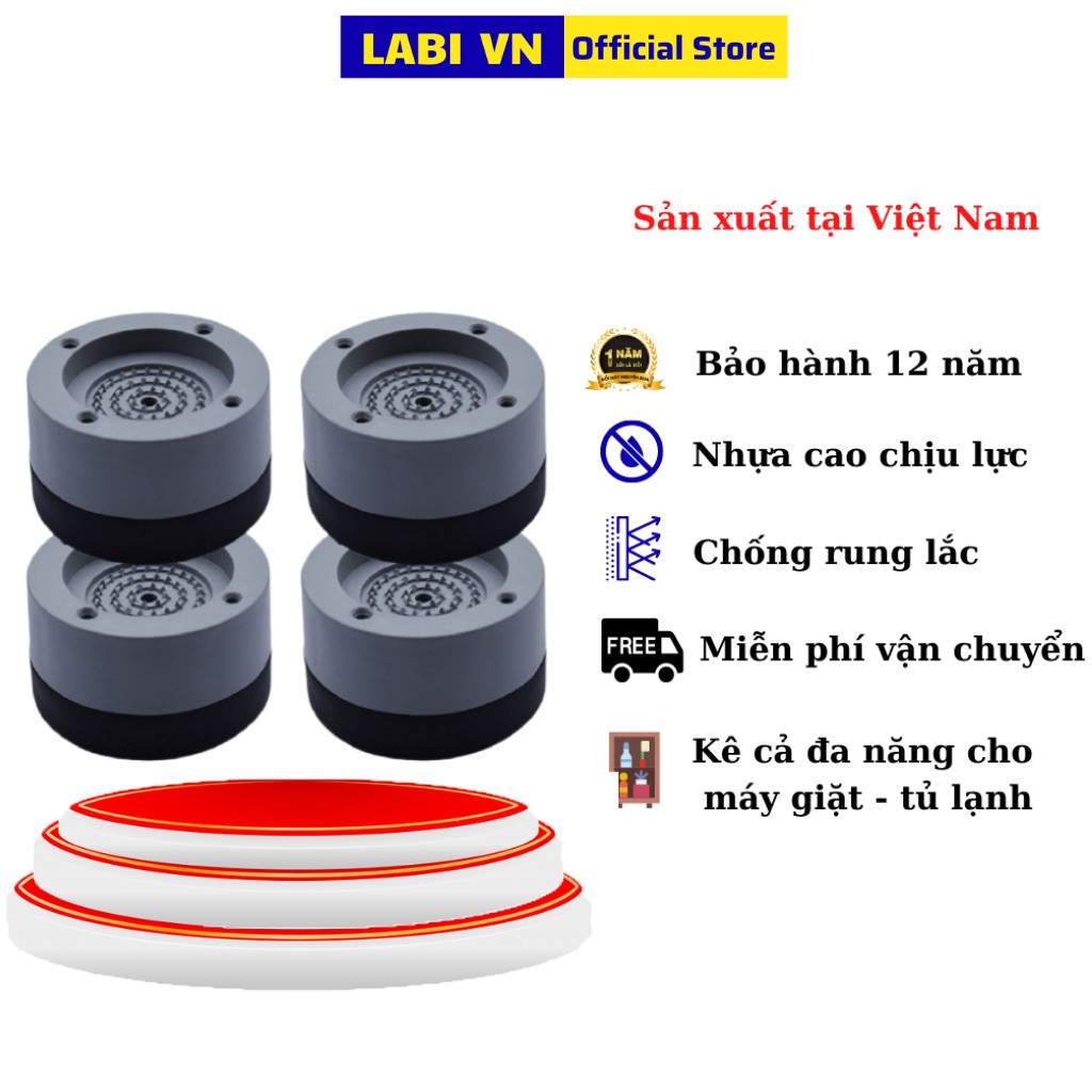 Chân Đế Kê Chống Rung Máy Giặt &amp; Tủ Lạnh LABI VN LB055 - Bộ 04 Chân - Sản Phẩm Chính Hãng Việt Nam