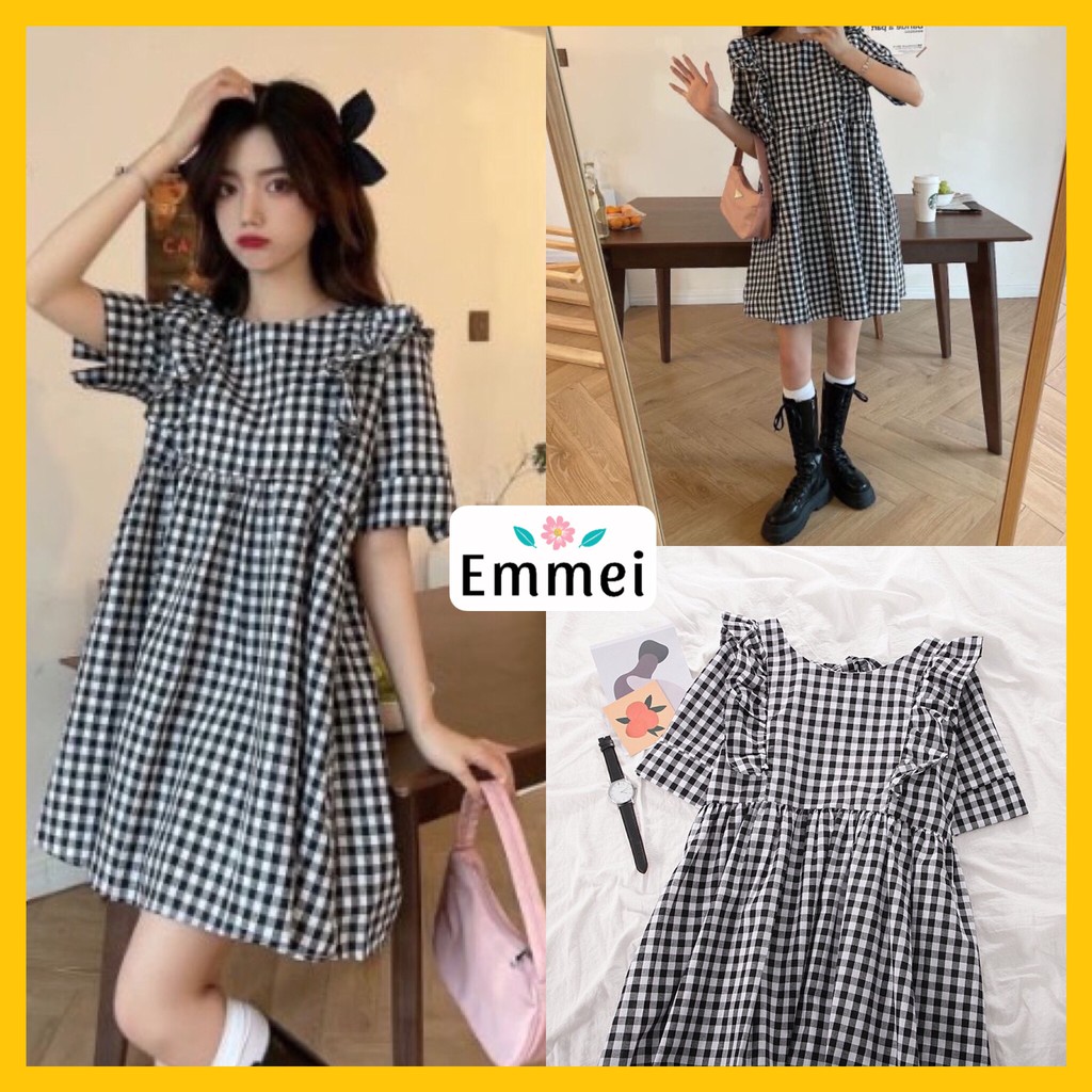 Váy babydoll dáng ngắn, đầm babydoll xanh đôi bạn thân E44 thời trang nữ emmei