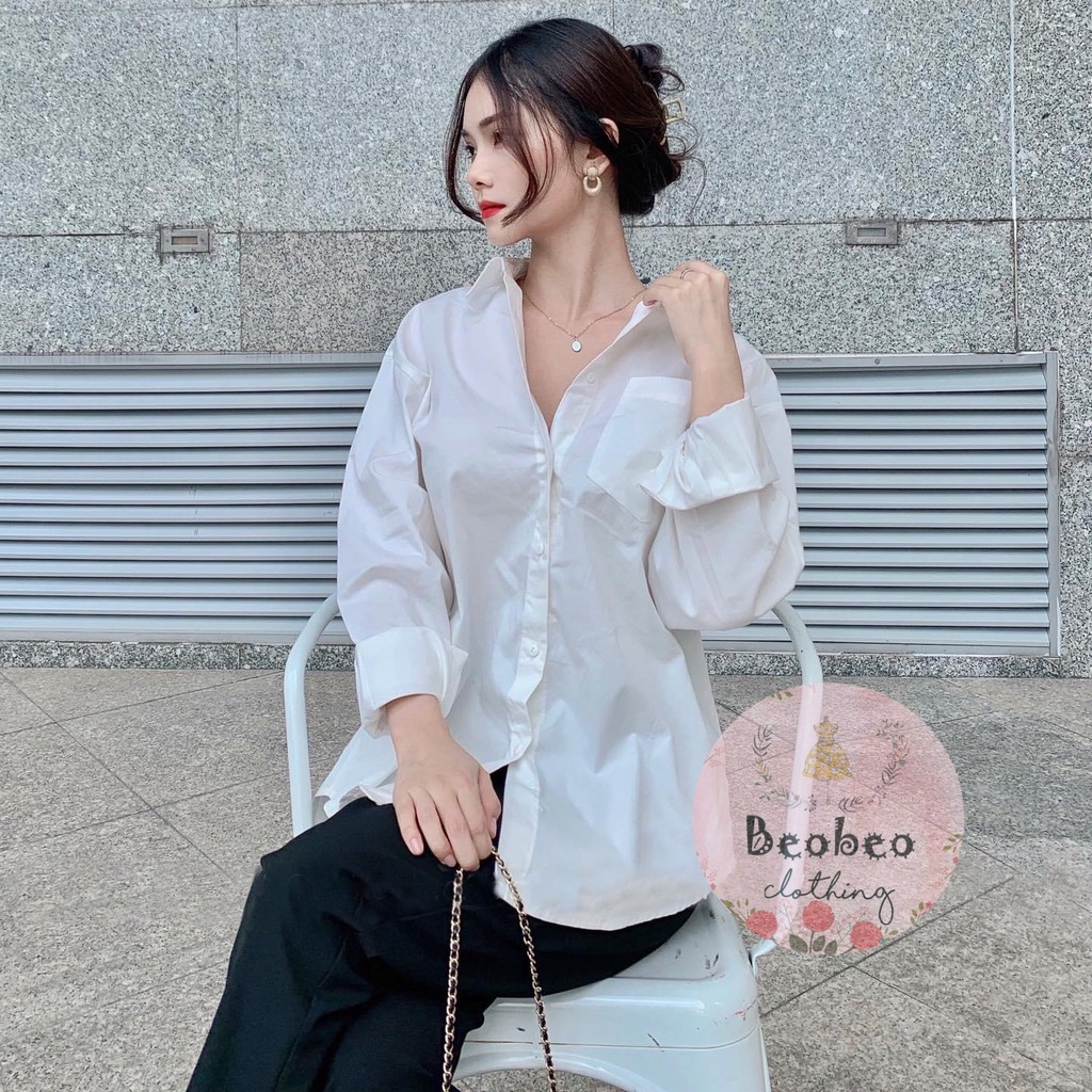 Áo sơ mi trắng oversize 1 túi ulzzang