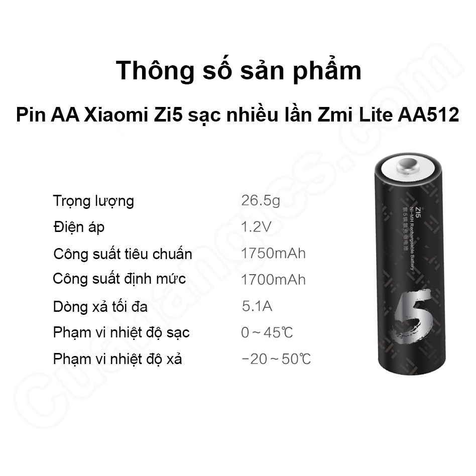 Pin Zi5 XM Lite AA512, Zi5 AA511 sạc được nhiều lần