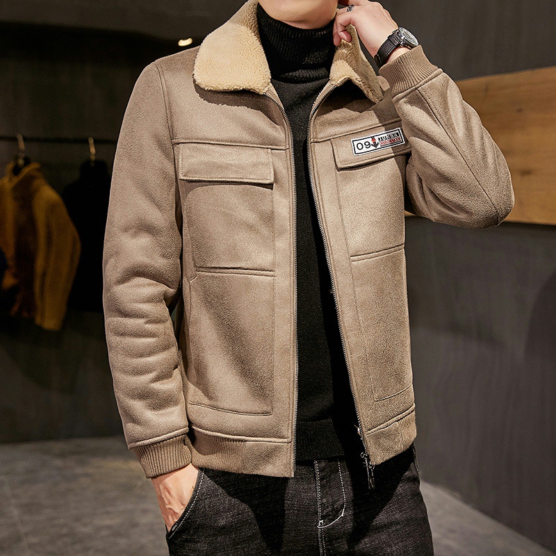 Áo khoác nam hàn quốc chất da lộn hàng cao cấp lót lông cừu