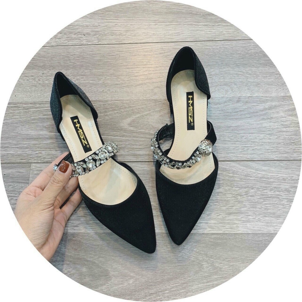 Giày bệt nữ ❤️ FREESHIP ❤️ Giày bệt quai đính đá mũi nhọn thời trang Hàn Quốc