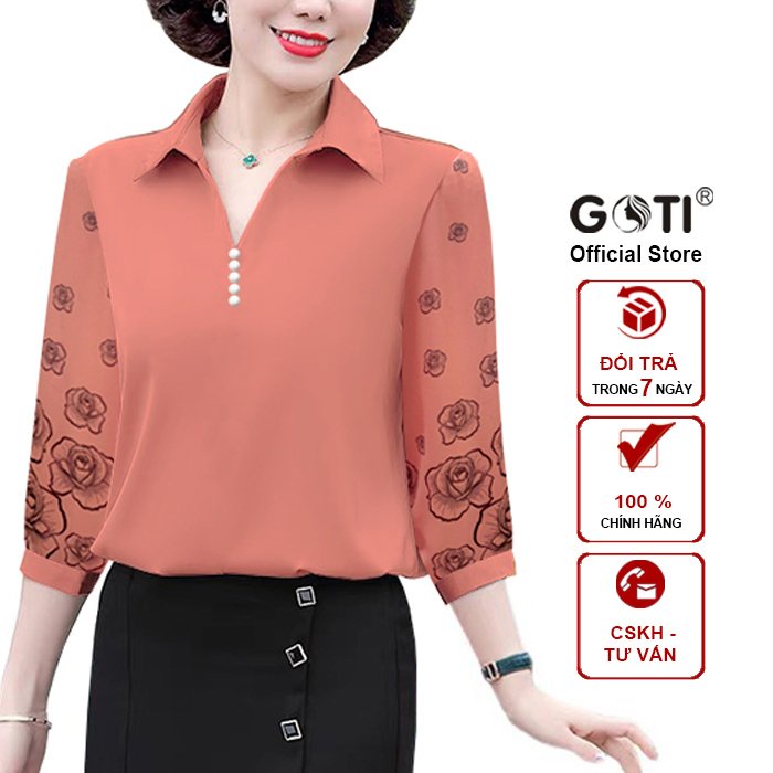 GOTI - Áo Kiểu Trung Niên Size Lớn Dạng Áo Sơ Mi Trung Niên Thời Trang U50-60 In Họa Tiết 3A26 3A27 3A28 3A29