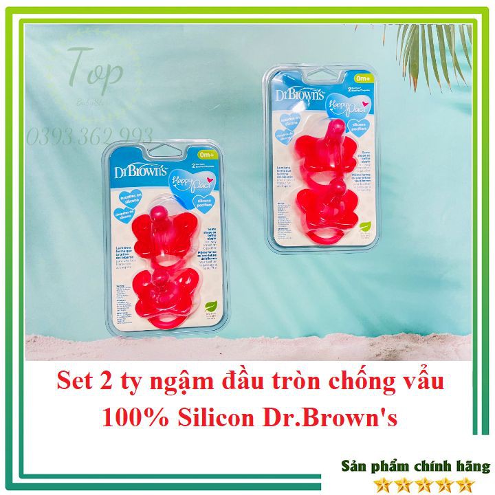 Set 2 ti giả đầu tròn CHỐNG VẨU 100% SILICON ti ngậm an toàn cho bé