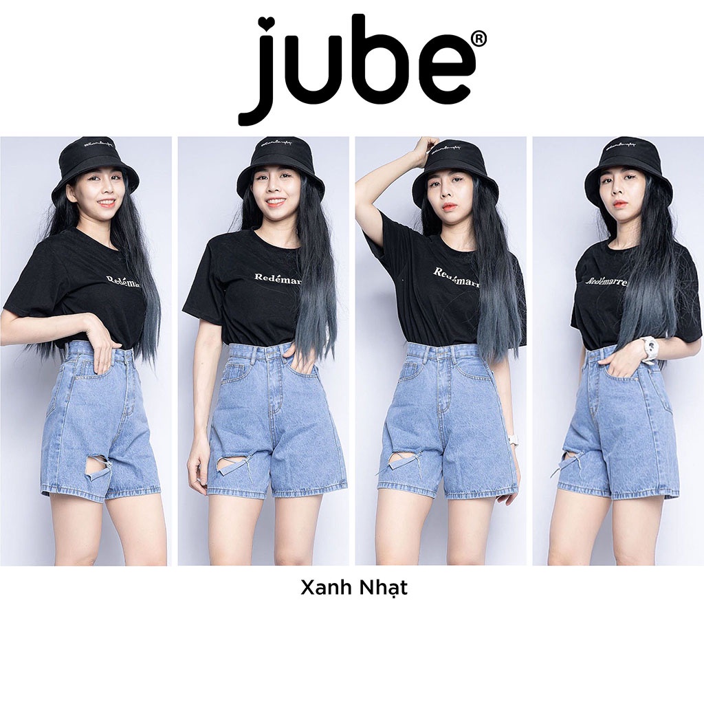 Quần Ngố Jean Nữ Rách Lưng Cao JUBE Vol.67, Quần Lửng Nữ Ống Rộng Lai Cuốn Vải Jean Không Co Giãn BST Good Girl Gone Bad