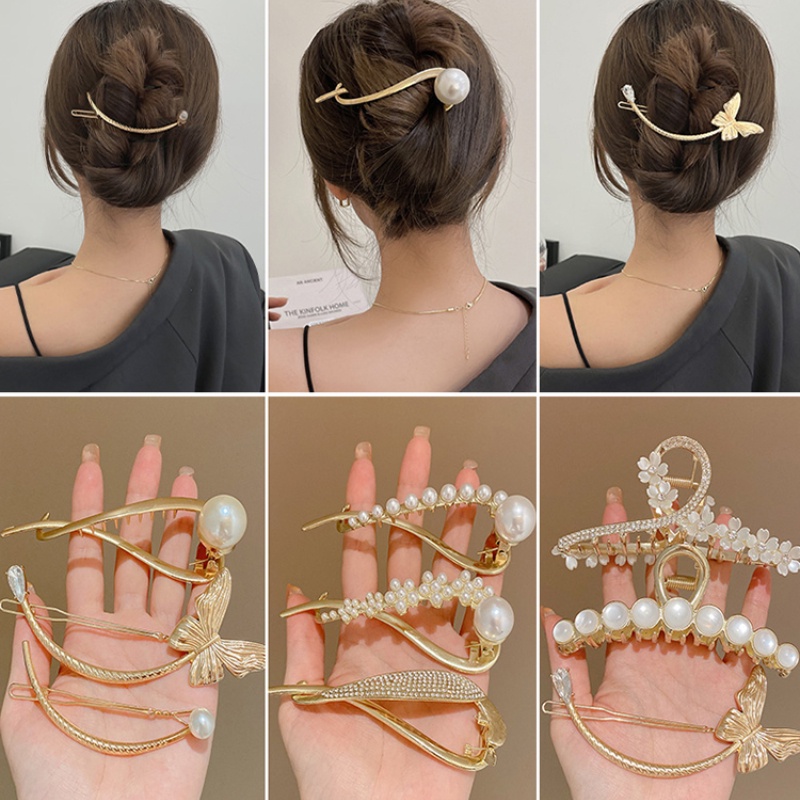 Kẹp Tóc Kim Loại Hình Hoa Và Bướm Sang Trọng Cho Nữ