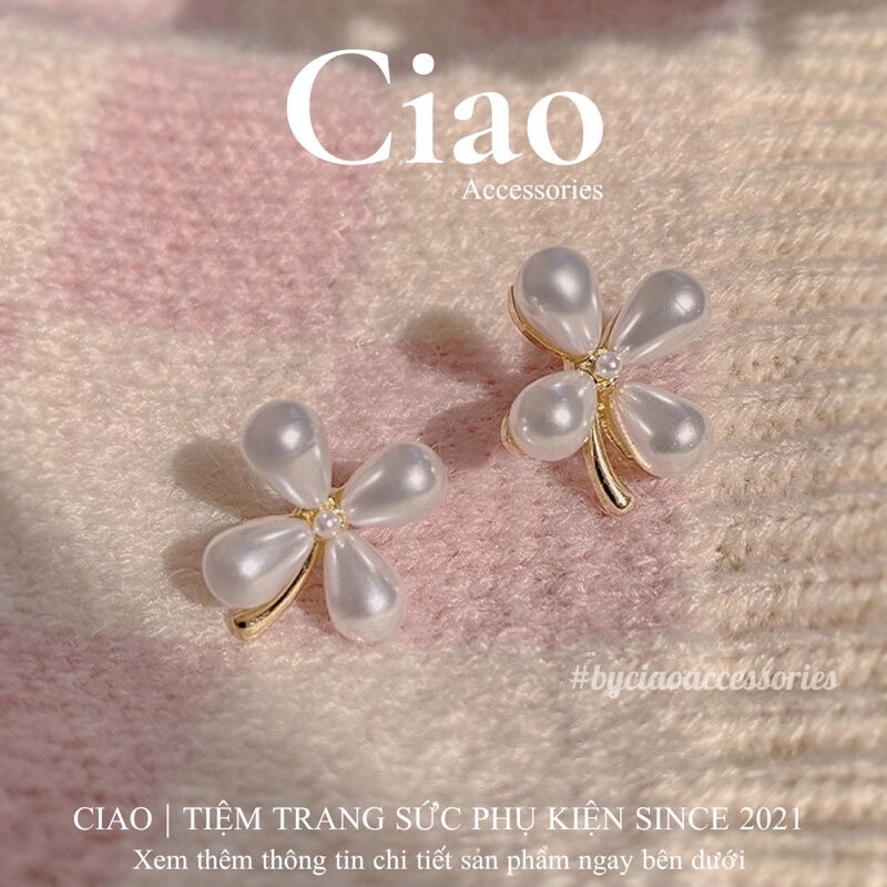 [HOẢ TỐC 1H] Khuyên tai/ Bông tai mạ bạc S925 thiết kế hình hoa đính hạt trai Xavia Ciao