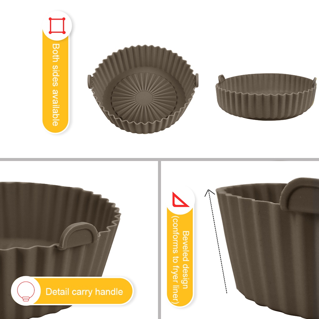[Voll]Heat-Resistant Air Fryer Silicone Pot with Handle Reusable Liners Microwave Tray Vegetables Chicken Beef Baskets