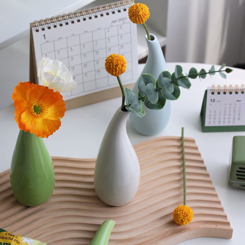 Bình hoa bằng gốm sứ kiểu dáng đơn giản/ Nhành hoa/ Lá trang trí nhà cửa