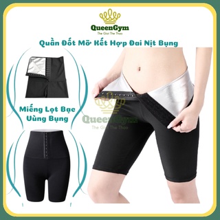 Quần Đai Nịt Bụng Siêu Đốt Mỡ Queengym, Quần Legging Lửng Kết Hợp Gen Nịt Bụng Định Hình, Đốt Cháy Mỡ Thừa Giảm Cân
