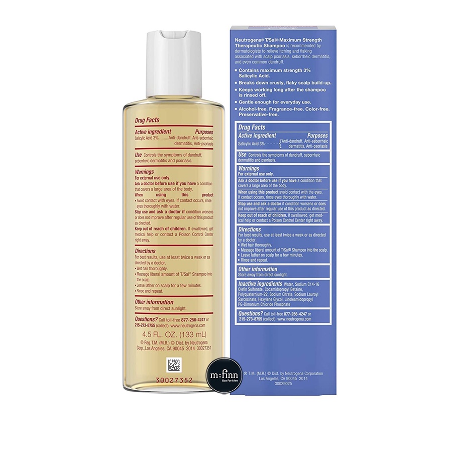 Dầu Gội Neutrogena T/Sal Therapeutic Shampoo 133ml giảm vẩy nến da đầu & viêm da tiết bã tiết với 3% axit salicylic