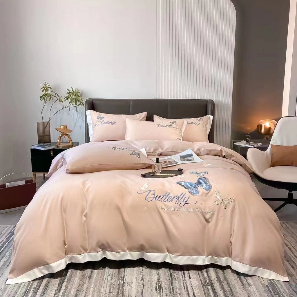 Bộ chăn ga gối Cotton Butterlly thêu họa tiết bướm sang trọng, chất cotton 100% nhập khẩu cao cấp thoáng mát-Bông.Decor