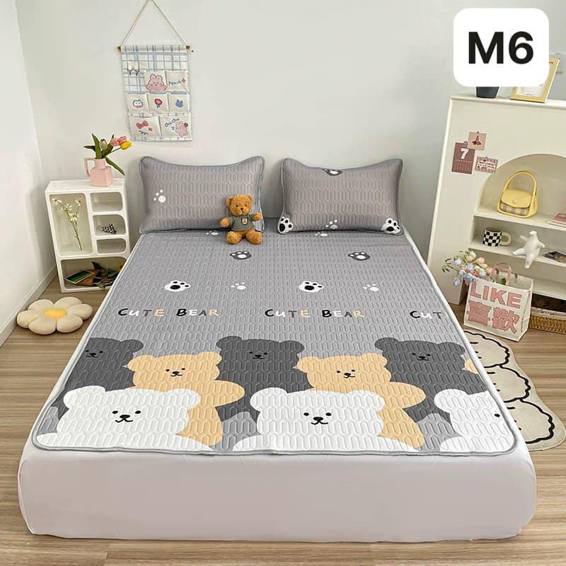 Combo chiếu điều hòa kèm vỏ gối năm-mẫu gia đình gấu xanh