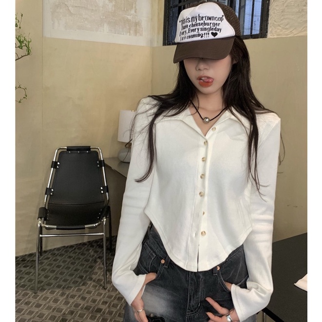 Áo sơ mi nữ tay dài cổ bẻ ôm dáng thanh lịch thời trang phong cách Hàn Quốc | BigBuy360 - bigbuy360.vn