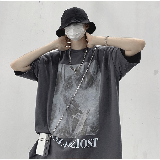 Áo Thun Trơn Tay Ngắn Dáng Rộng In Hình Thời Trang Nhật Bản Dành Cho Nam Giới