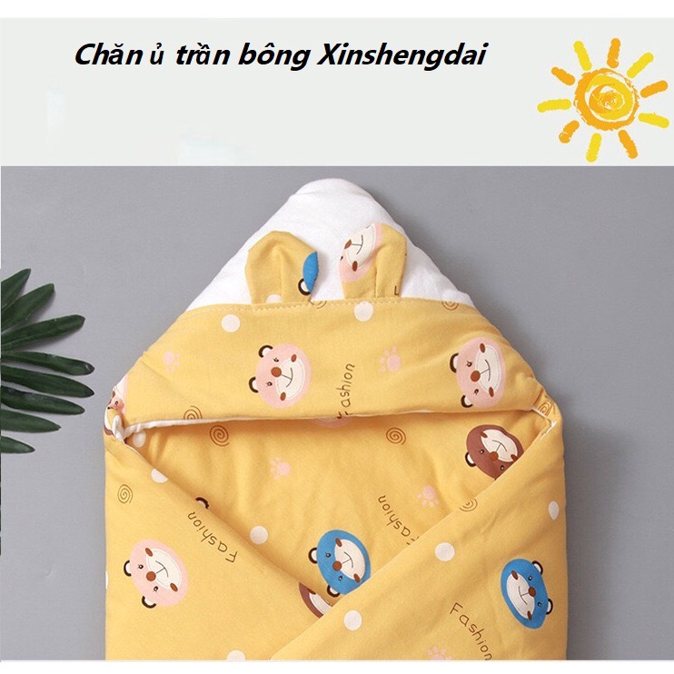 Chăn Ủ Có Mũ Trần Bông Xinshengdai Cho Bé - kích thước 90*90cm