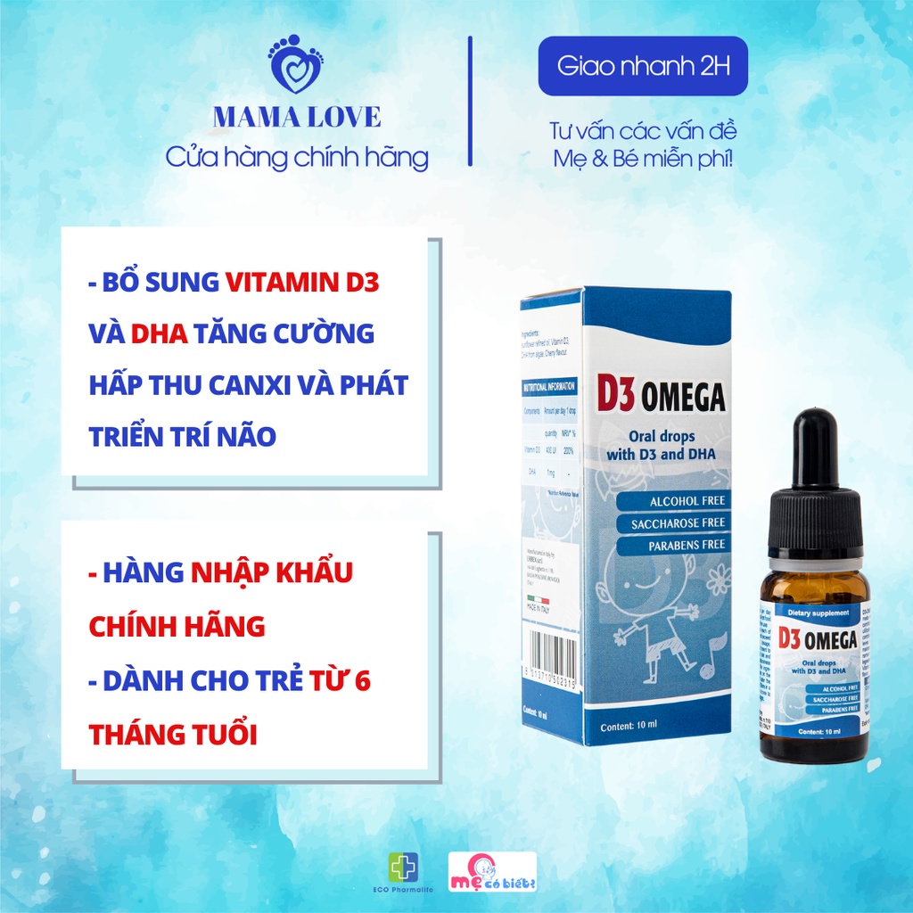 Siro D3 Omega - Bổ sung Vitamin D3 và DHA tăng cường hấp thu canxi và phát triển trí não hiệu quả cho trẻ - 10ml