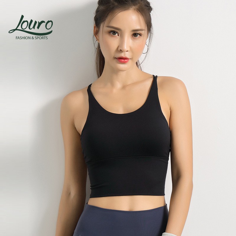 Áo bra tập gym nữ đan dây chéo Louro, dạng áo bra kiểu croptop mút liền, chất liệu co giãn phù hợp tập gym, yoga - LA28