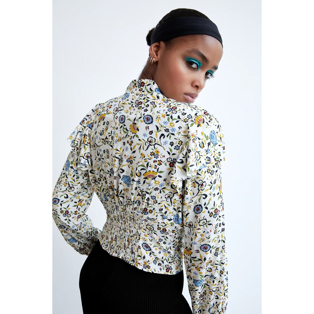 Áo hoa buộc dây eo ZARA Auth