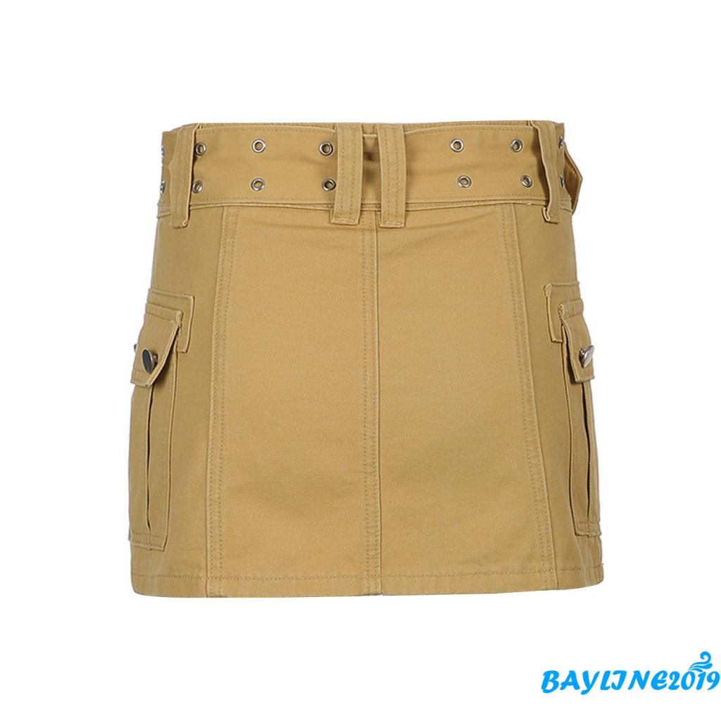 Chân váy ngắn lưng vừa màu trơn có túi thời trang dành cho nữ