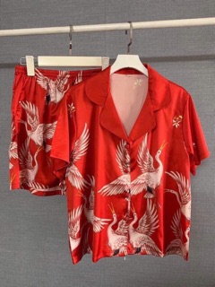 Bộ Lụa Satin Đùi Hoạ Tiết Chim Phượng