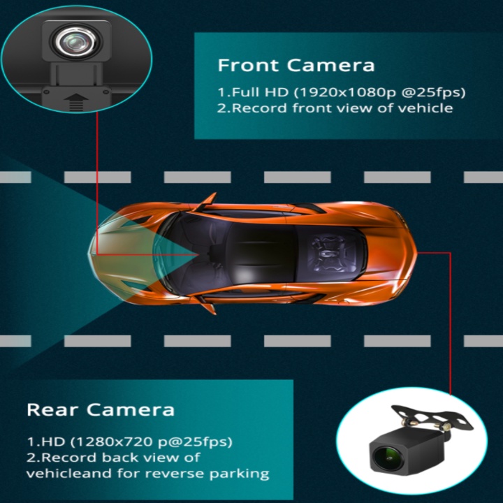 Camera hành trình đặt taplo ô tô P03 Phisung tích hợp cam lùi, 4G, Wifi, định vị GPS - Bảo hành 12 tháng