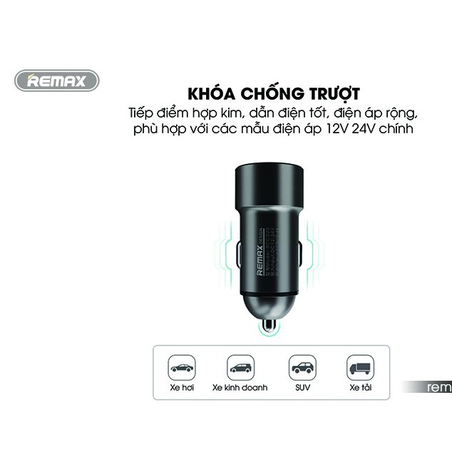 CHÍNH HÃNG Cốc Củ Sạc Nhanh ô tô xe hơi 2 hai cổng USB vỏ nhôm RCC220 Remax 2.4a rcc-220 rcc 220