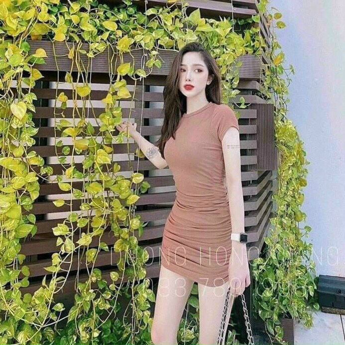 Đầm body borip cổ tròn ngắn tay